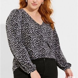 Torrid Studio Knit V-Neck Puff Long Sleeve Top Cheetah 1 14 16 1X New NWT